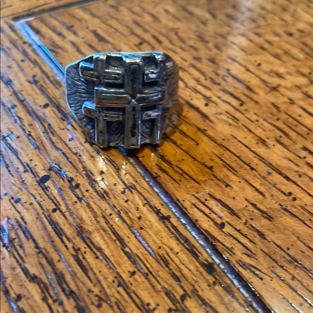 1980’s Vintage Gothic Cross Men’s White Bronze Ring